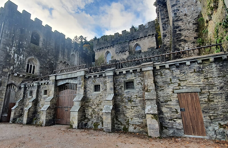 The castle front entrance to a courtyard of I'm a Celebrity Get Me Out of here in Wales, produced by The345